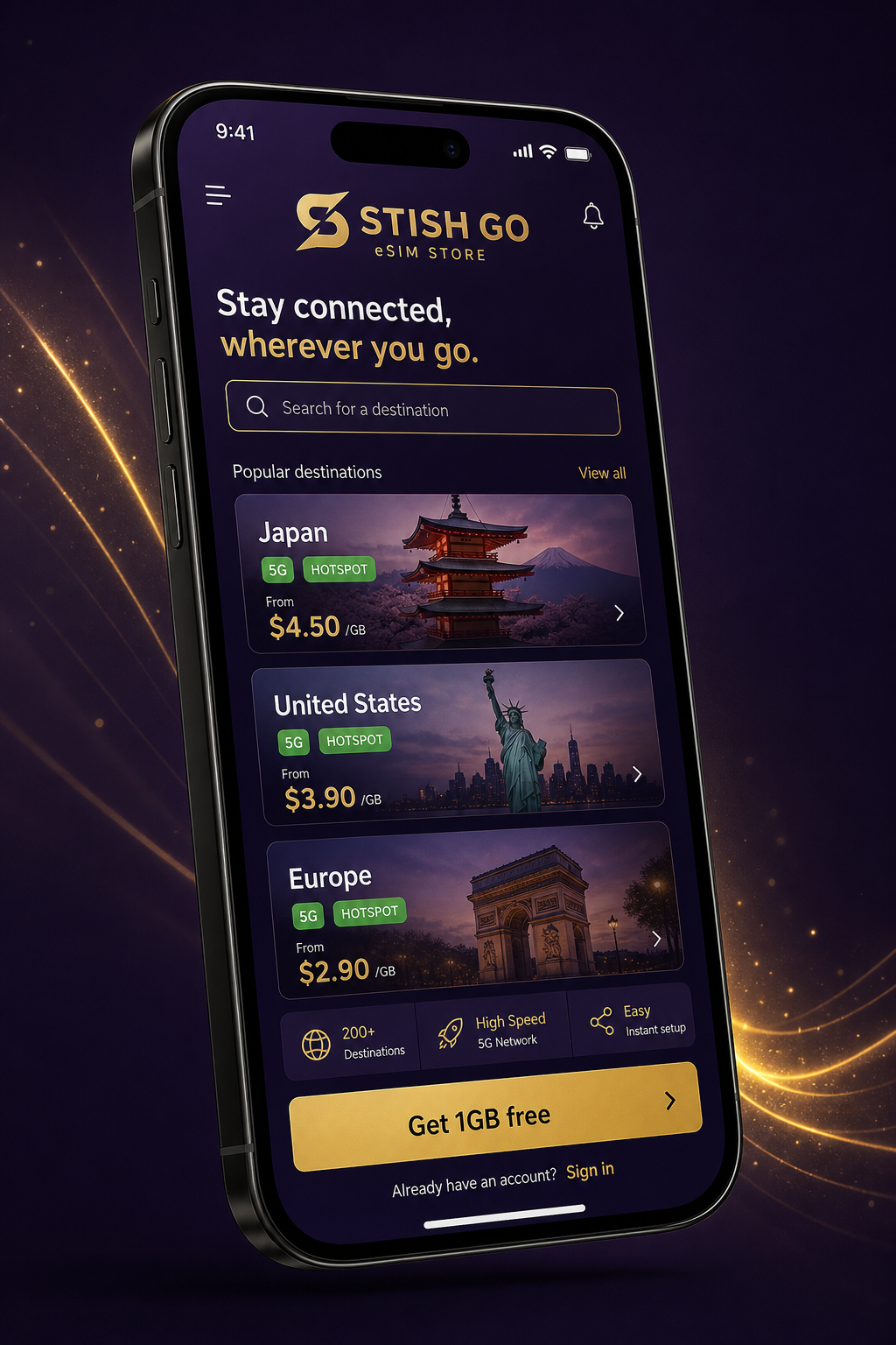 The STISH GO app showing remaining data