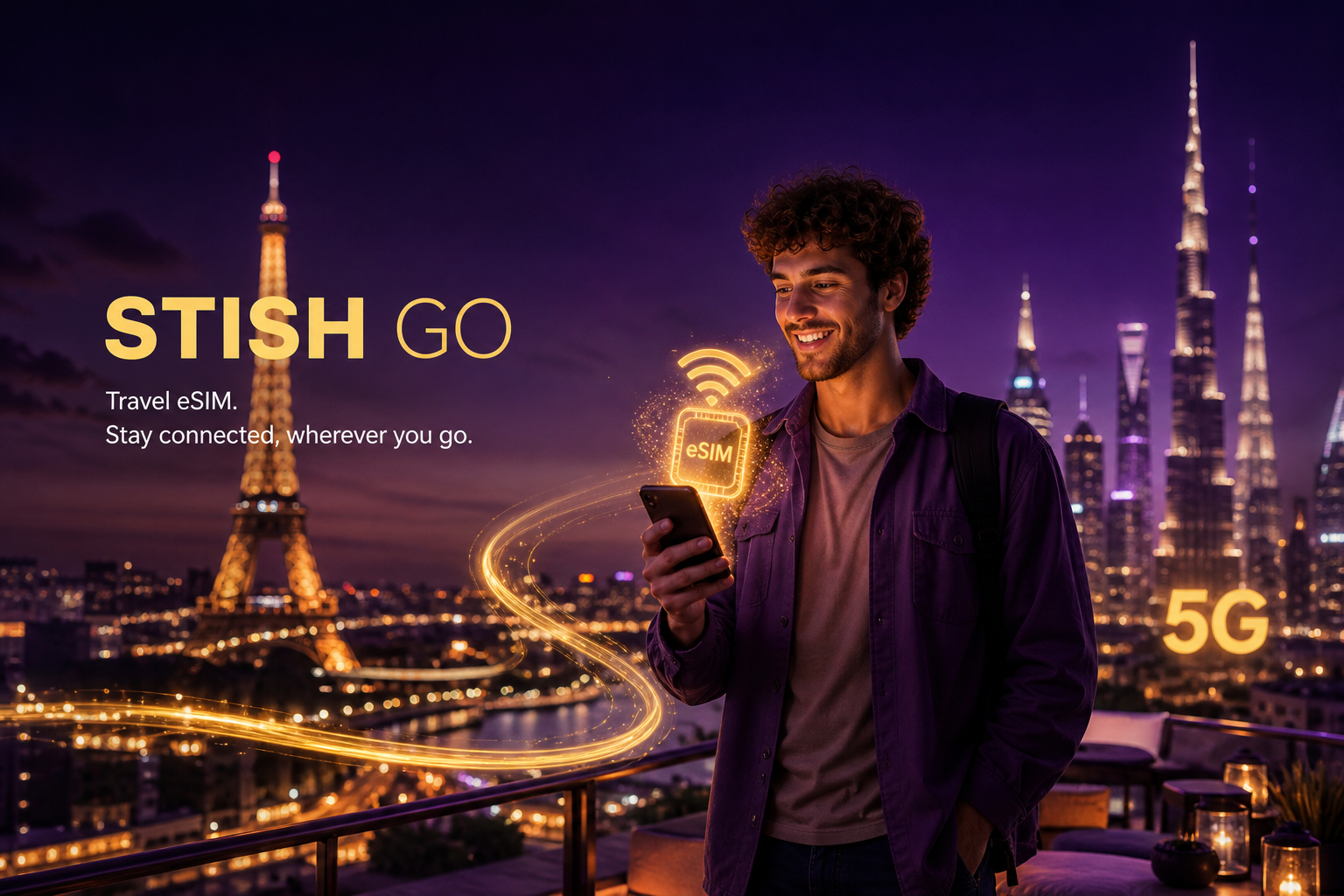 Traveler staying connected with STISH GO